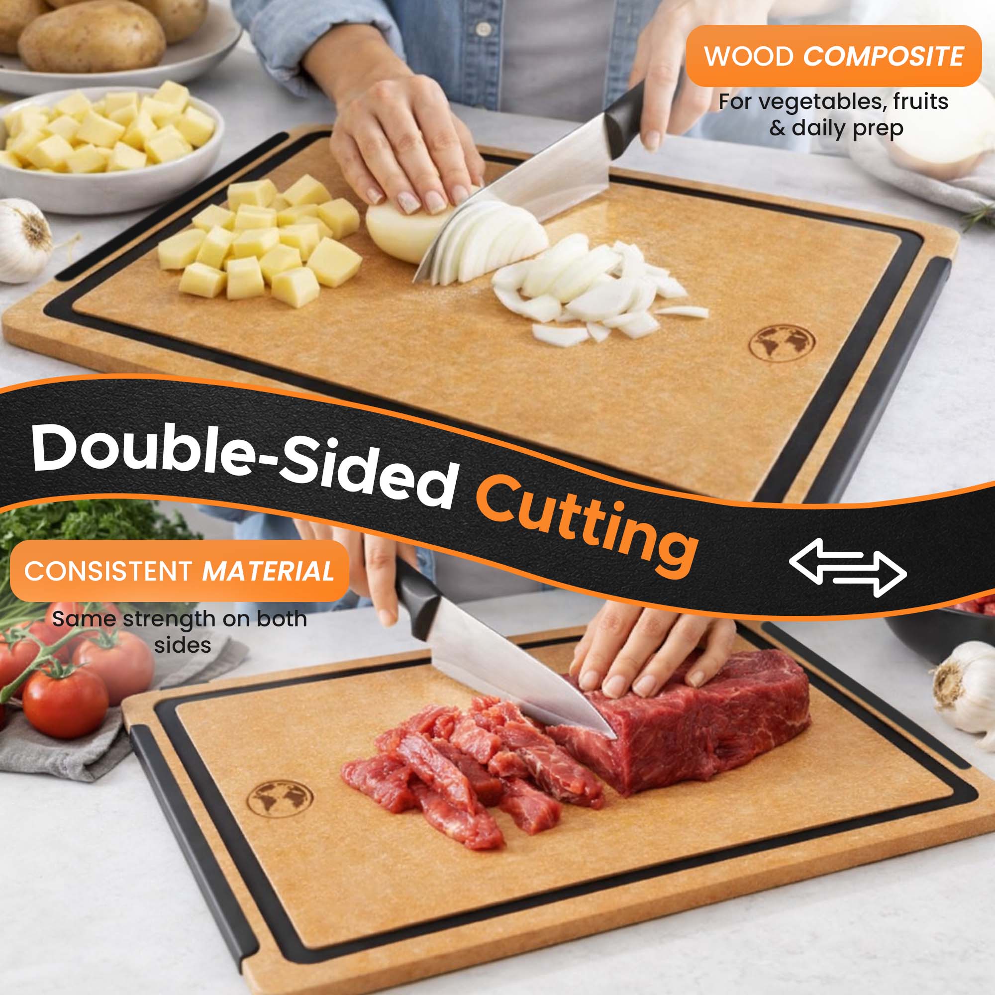 Tan/Black cutting board set